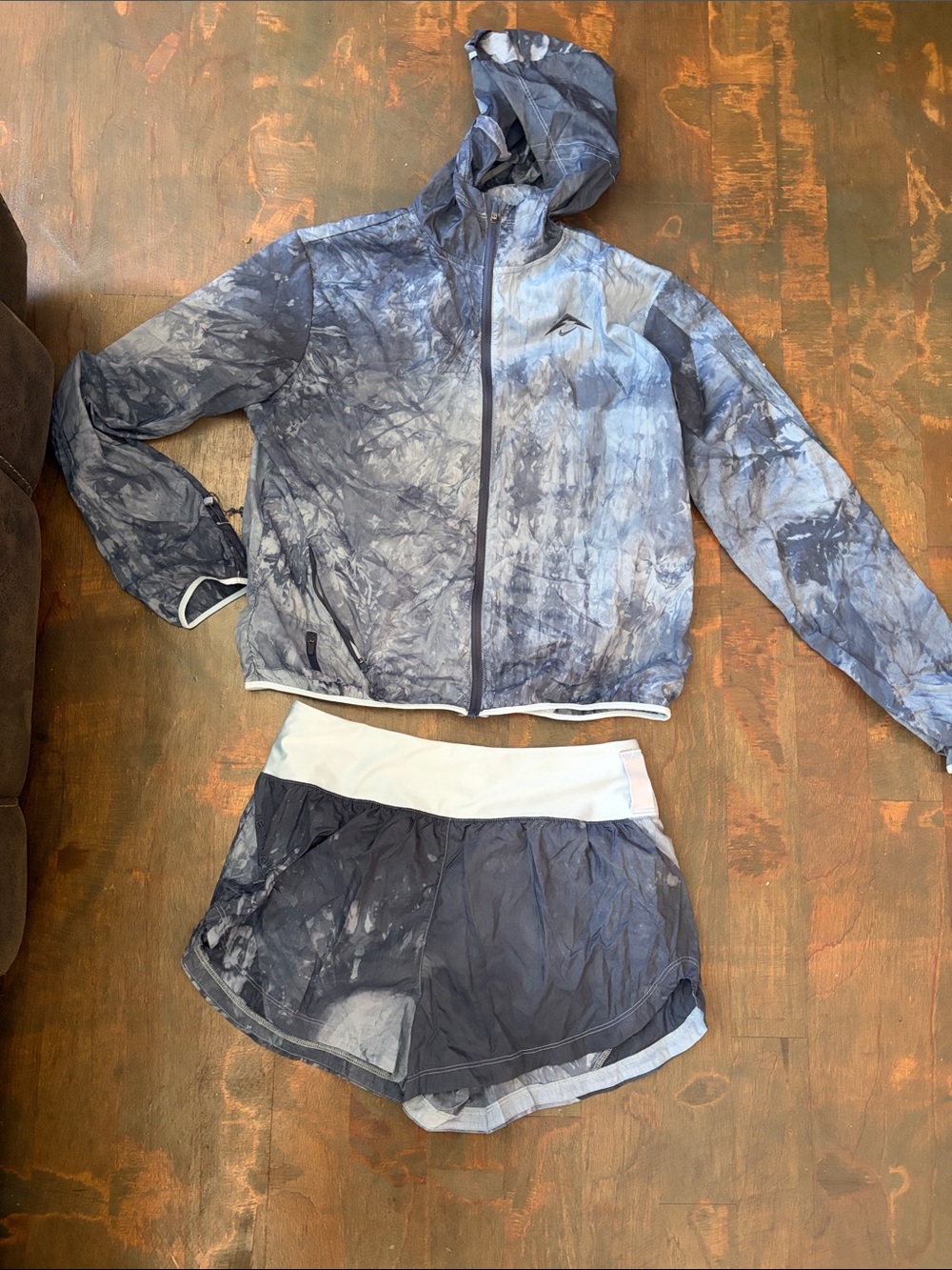 Nike blue ish Grey Tie-Dye Hooded Jacket & Running Shorts Set